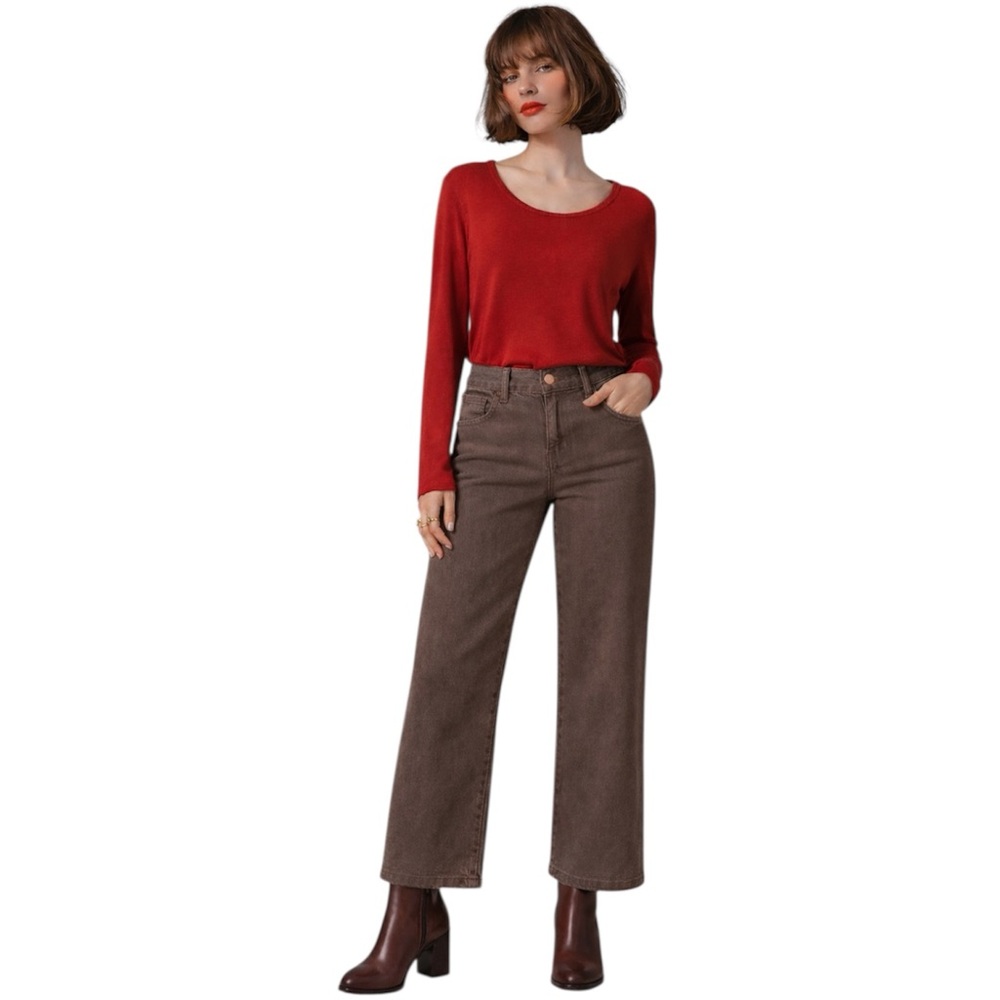 Splendid Red Long Sleeve Tee Quiet Luxury Supima Cotton Modal Minimalist Luxe